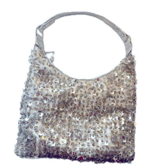 Silver Sequined Purse with Strap - Picture 1 of 4